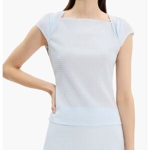 NWT Theory Light Blue Textured Cap Sleeve Top | Size Large